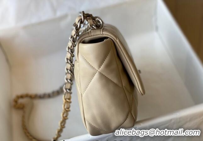 Super Quality Chanel 19 Shiny Lambskin Small Flap Bag AS1160 Beige/Silver 2024