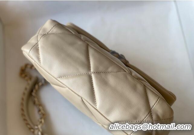 Super Quality Chanel 19 Shiny Lambskin Small Flap Bag AS1160 Beige/Silver 2024