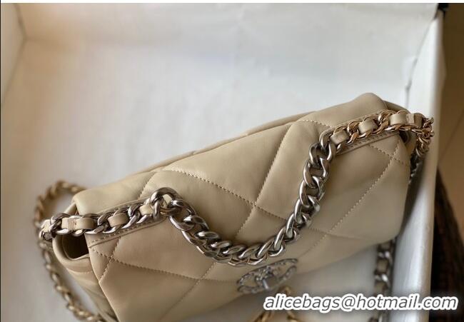 Super Quality Chanel 19 Shiny Lambskin Small Flap Bag AS1160 Beige/Silver 2024