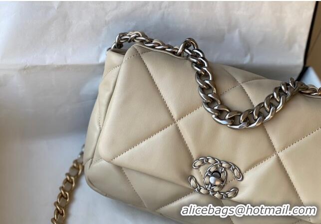 Super Quality Chanel 19 Shiny Lambskin Small Flap Bag AS1160 Beige/Silver 2024