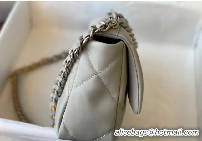 Trendy Design Chanel 19 Shiny Lambskin Small Flap Bag AS1160 Light Grey 2024