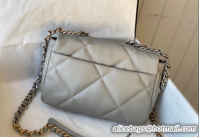 Trendy Design Chanel 19 Shiny Lambskin Small Flap Bag AS1160 Light Grey 2024