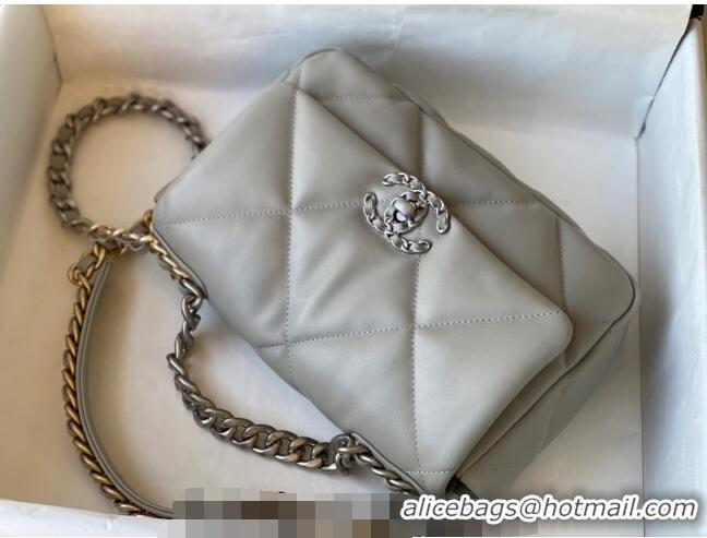 Trendy Design Chanel 19 Shiny Lambskin Small Flap Bag AS1160 Light Grey 2024