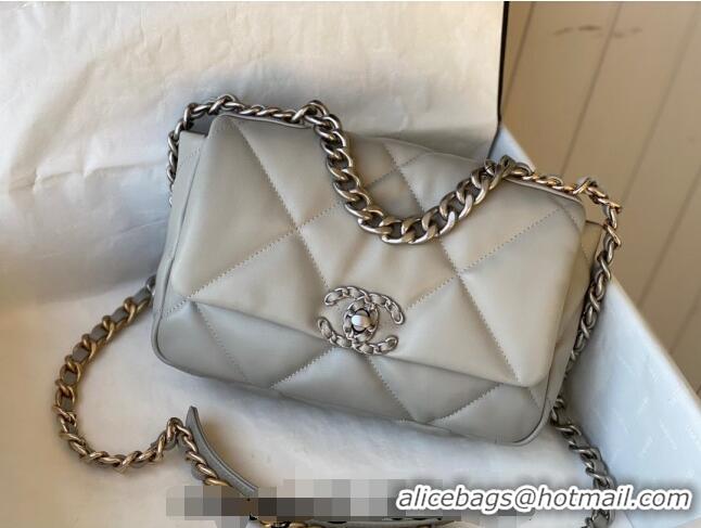 Trendy Design Chanel 19 Shiny Lambskin Small Flap Bag AS1160 Light Grey 2024