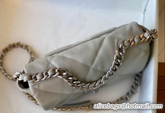 Trendy Design Chanel 19 Shiny Lambskin Small Flap Bag AS1160 Light Grey 2024