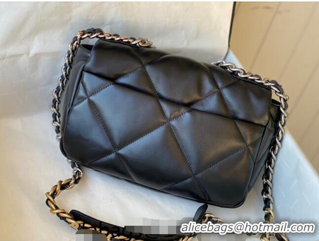 Promotional Chanel 19 Shiny Lambskin Small Flap Bag AS1160 Black/Silver 2024