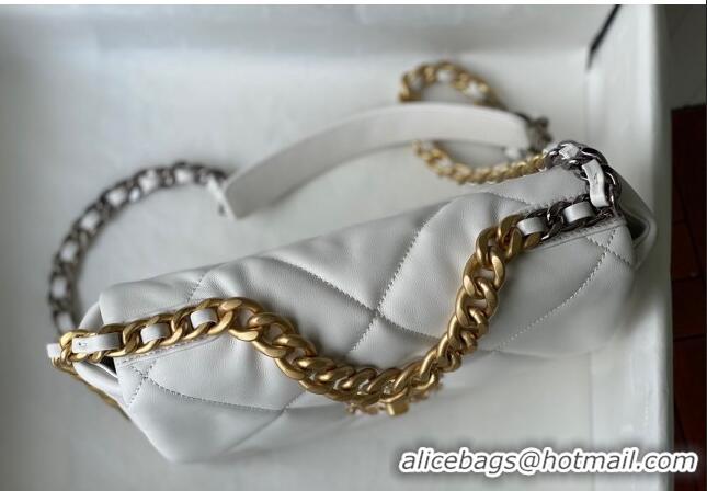 Good Taste Chanel 19 Shiny Lambskin Small Flap Bag AS1160 White 2024