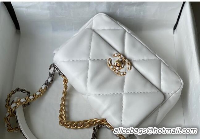 Good Taste Chanel 19 Shiny Lambskin Small Flap Bag AS1160 White 2024