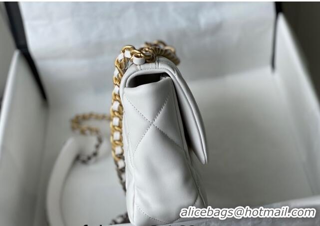 Good Taste Chanel 19 Shiny Lambskin Small Flap Bag AS1160 White 2024