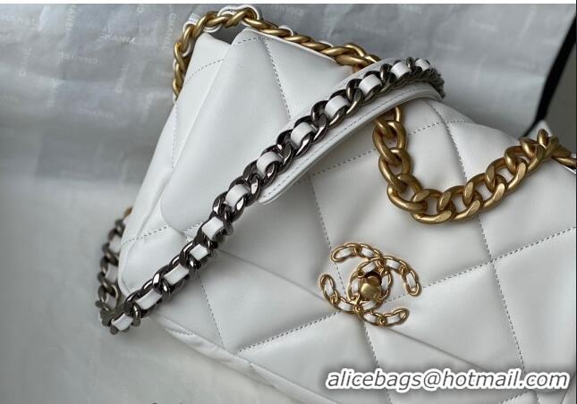 Good Taste Chanel 19 Shiny Lambskin Small Flap Bag AS1160 White 2024