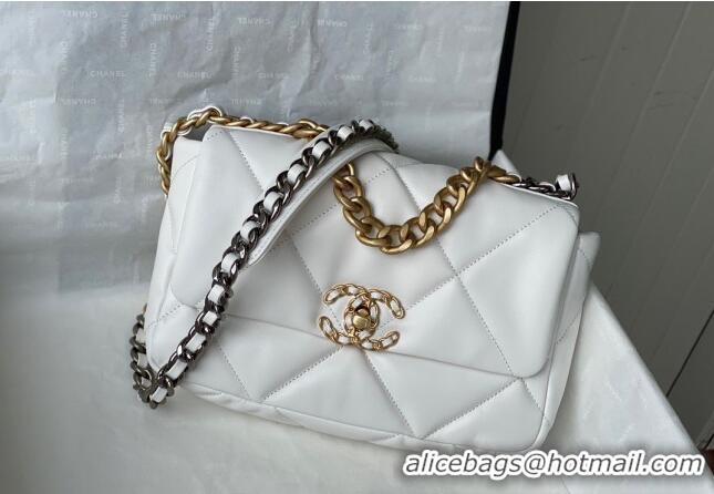 Good Taste Chanel 19 Shiny Lambskin Small Flap Bag AS1160 White 2024