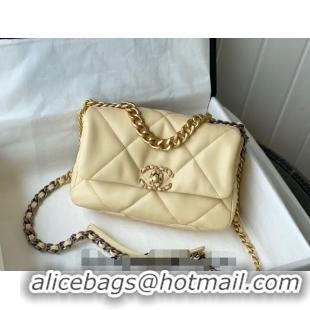 Big Discount Chanel 19 Shiny Lambskin Small Flap Bag AS1160 Light Yellow 2024