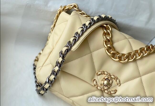 Big Discount Chanel 19 Shiny Lambskin Small Flap Bag AS1160 Light Yellow 2024