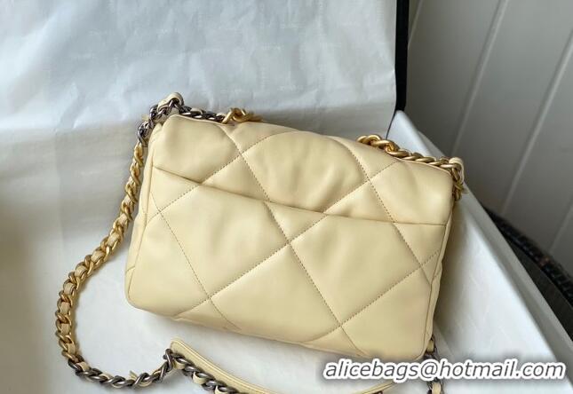 Big Discount Chanel 19 Shiny Lambskin Small Flap Bag AS1160 Light Yellow 2024