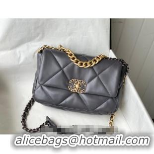 Luxury Cheap Chanel 19 Shiny Lambskin Small Flap Bag AS1160 Dark Grey 2024