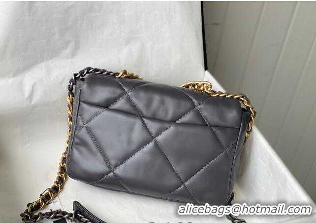 Luxury Cheap Chanel 19 Shiny Lambskin Small Flap Bag AS1160 Dark Grey 2024