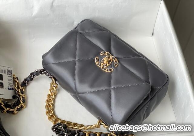 Luxury Cheap Chanel 19 Shiny Lambskin Small Flap Bag AS1160 Dark Grey 2024