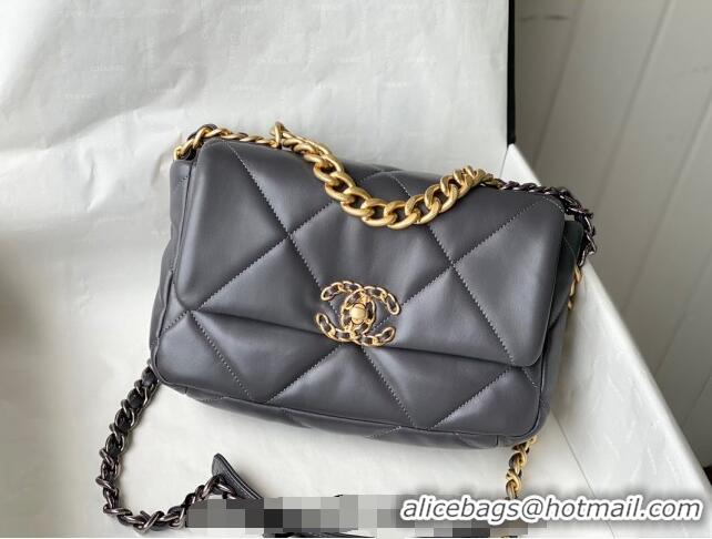 Luxury Cheap Chanel 19 Shiny Lambskin Small Flap Bag AS1160 Dark Grey 2024