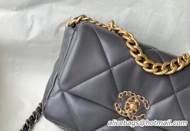 Luxury Cheap Chanel 19 Shiny Lambskin Small Flap Bag AS1160 Dark Grey 2024