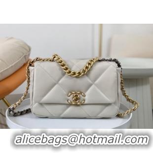 Most Popular Chanel 19 Shiny Lambskin Small Flap Bag AS1160 White 2024