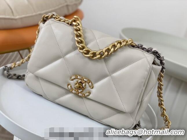 Most Popular Chanel 19 Shiny Lambskin Small Flap Bag AS1160 White 2024