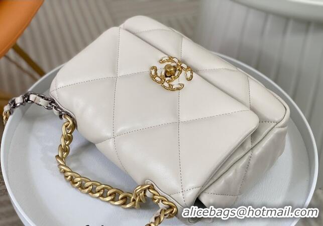 Most Popular Chanel 19 Shiny Lambskin Small Flap Bag AS1160 White 2024