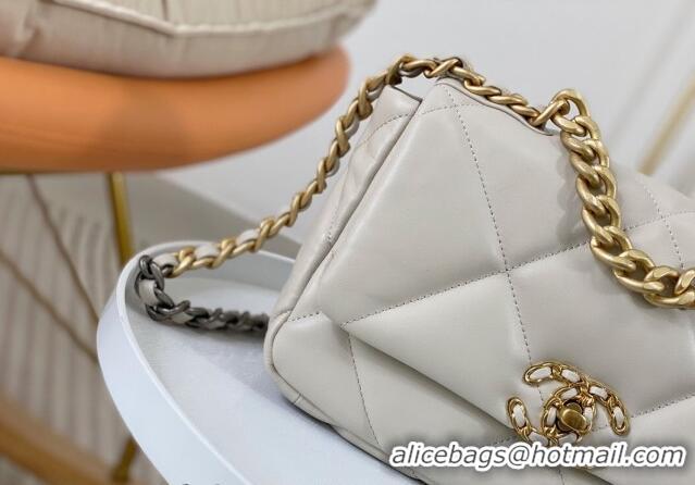 Most Popular Chanel 19 Shiny Lambskin Small Flap Bag AS1160 White 2024