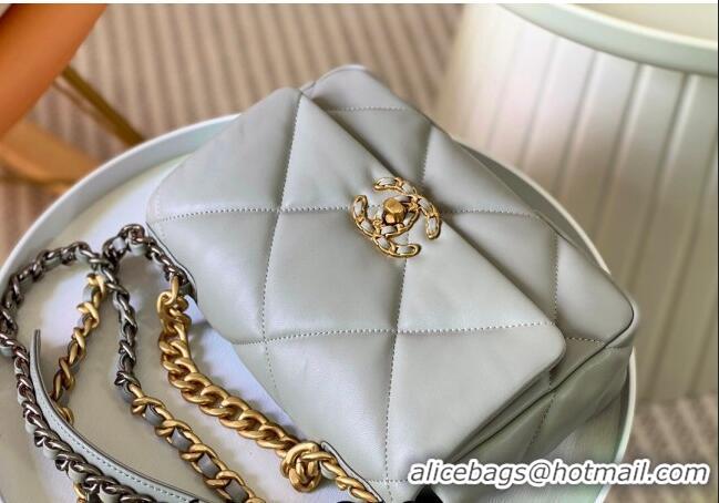 Grade Quality Chanel 19 Shiny Lambskin Small Flap Bag AS1160 Light Grey 2024