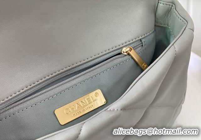 Grade Quality Chanel 19 Shiny Lambskin Small Flap Bag AS1160 Light Grey 2024