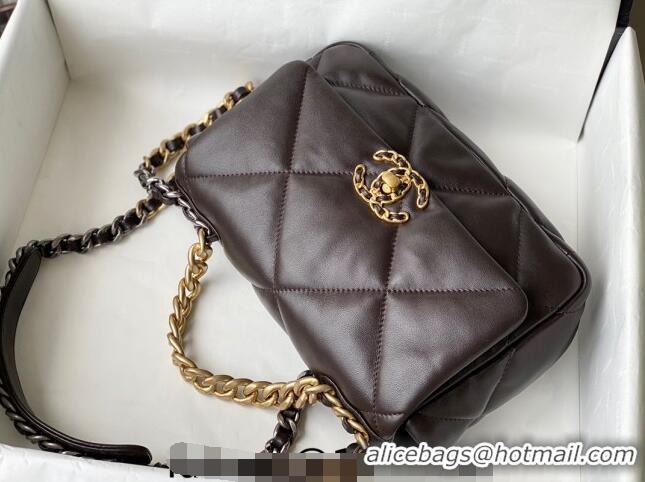 Luxury Cheap Chanel 19 Shiny Lambskin Small Flap Bag AS1160 Brown 2024