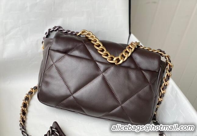 Luxury Cheap Chanel 19 Shiny Lambskin Small Flap Bag AS1160 Brown 2024