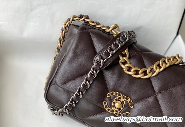 Luxury Cheap Chanel 19 Shiny Lambskin Small Flap Bag AS1160 Brown 2024