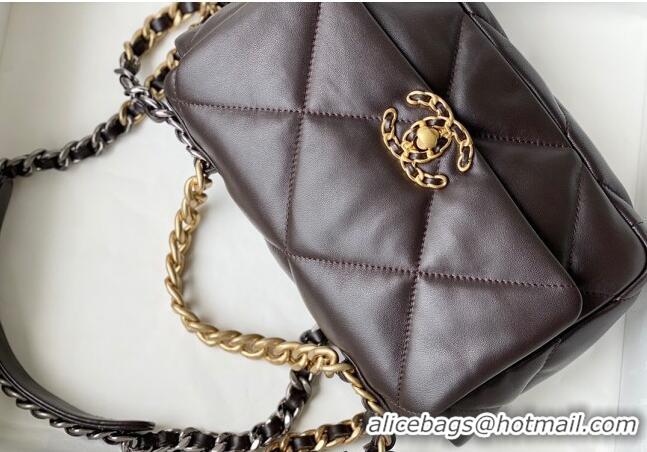 Luxury Cheap Chanel 19 Shiny Lambskin Small Flap Bag AS1160 Brown 2024