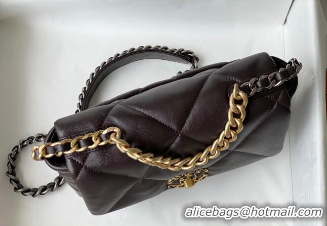 Luxury Cheap Chanel 19 Shiny Lambskin Small Flap Bag AS1160 Brown 2024