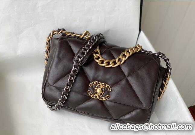 Luxury Cheap Chanel 19 Shiny Lambskin Small Flap Bag AS1160 Brown 2024