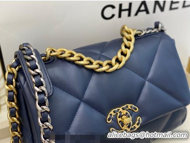 Grade Quality Chanel 19 Shiny Lambskin Small Flap Bag AS1160 Dark Blue 2024