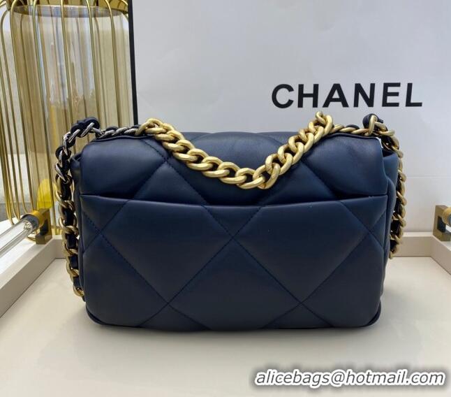 Grade Quality Chanel 19 Shiny Lambskin Small Flap Bag AS1160 Dark Blue 2024