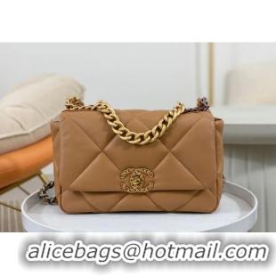 Top Quality Chanel 19 Shiny Lambskin Small Flap Bag AS1160 Caramel Brown 2024