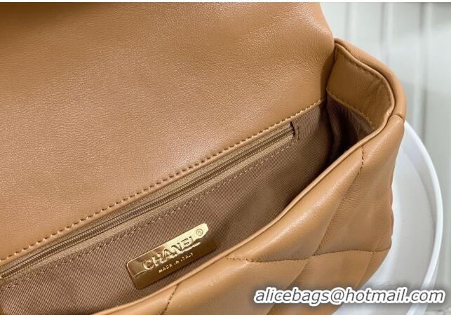 Top Quality Chanel 19 Shiny Lambskin Small Flap Bag AS1160 Caramel Brown 2024