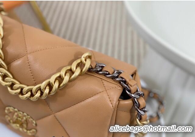 Top Quality Chanel 19 Shiny Lambskin Small Flap Bag AS1160 Caramel Brown 2024