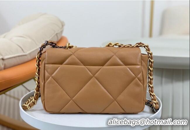 Top Quality Chanel 19 Shiny Lambskin Small Flap Bag AS1160 Caramel Brown 2024