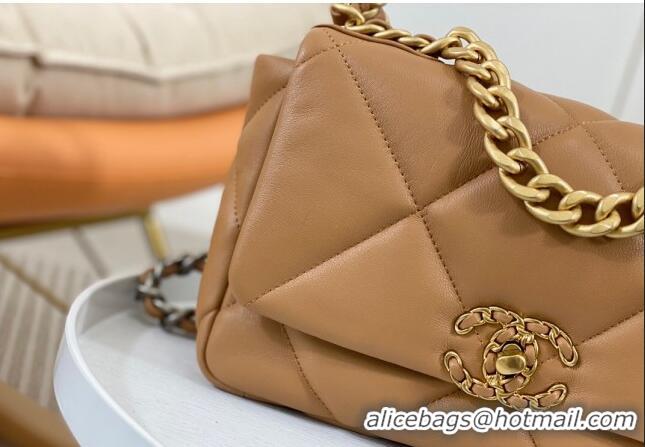 Top Quality Chanel 19 Shiny Lambskin Small Flap Bag AS1160 Caramel Brown 2024