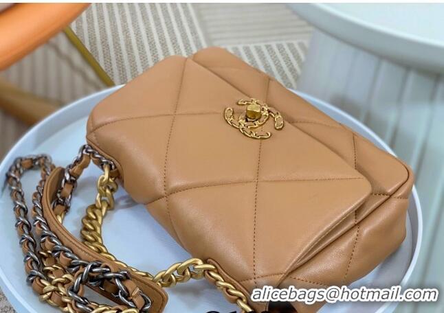 Top Quality Chanel 19 Shiny Lambskin Small Flap Bag AS1160 Caramel Brown 2024