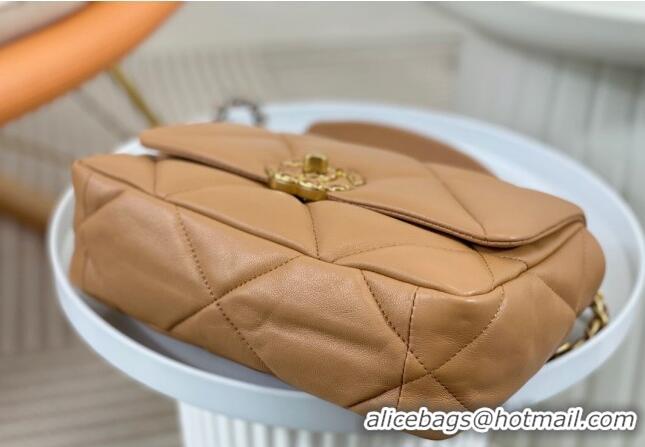 Top Quality Chanel 19 Shiny Lambskin Small Flap Bag AS1160 Caramel Brown 2024