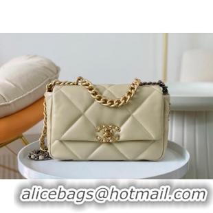 Top Grade Chanel 19 Shiny Lambskin Small Flap Bag AS1160 Beige/Gold 2024