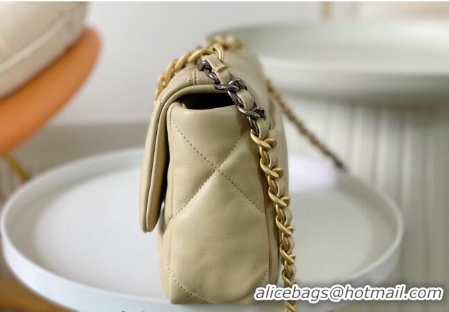 Top Grade Chanel 19 Shiny Lambskin Small Flap Bag AS1160 Beige/Gold 2024