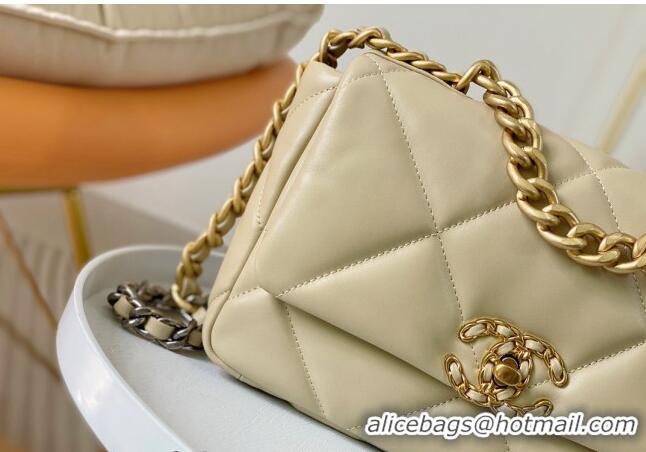 Top Grade Chanel 19 Shiny Lambskin Small Flap Bag AS1160 Beige/Gold 2024