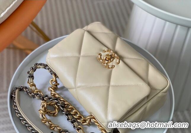 Top Grade Chanel 19 Shiny Lambskin Small Flap Bag AS1160 Beige/Gold 2024