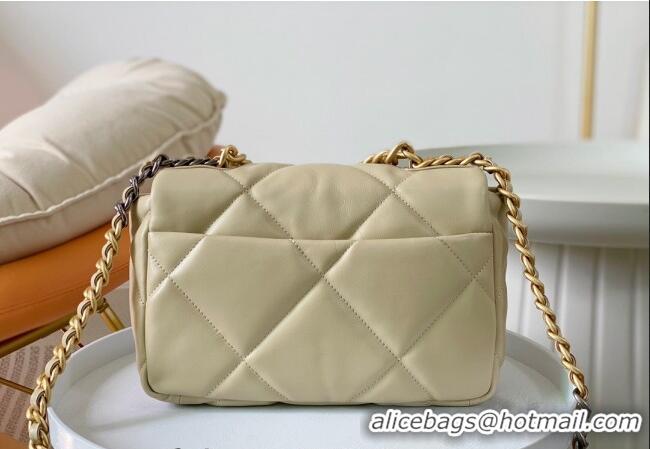 Top Grade Chanel 19 Shiny Lambskin Small Flap Bag AS1160 Beige/Gold 2024