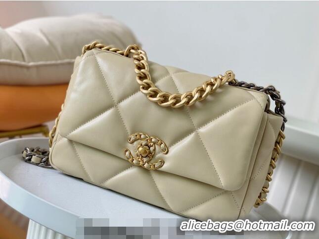 Top Grade Chanel 19 Shiny Lambskin Small Flap Bag AS1160 Beige/Gold 2024